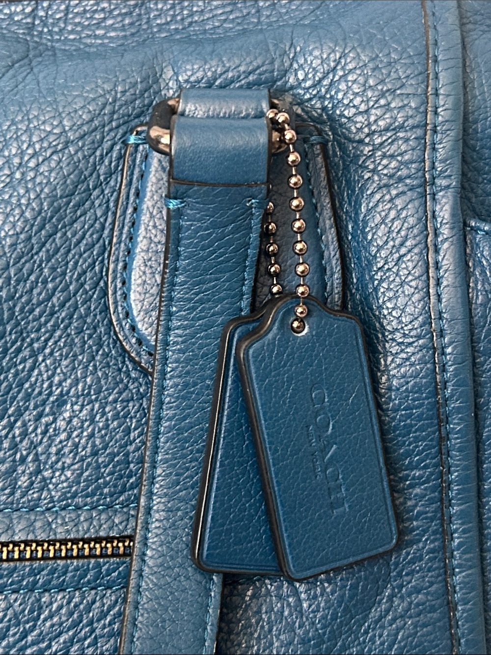 Coach Deep Blue Large Mickie Grain Leather Handbag Tote Purse 🌸🌸 - Picture 7 of 16